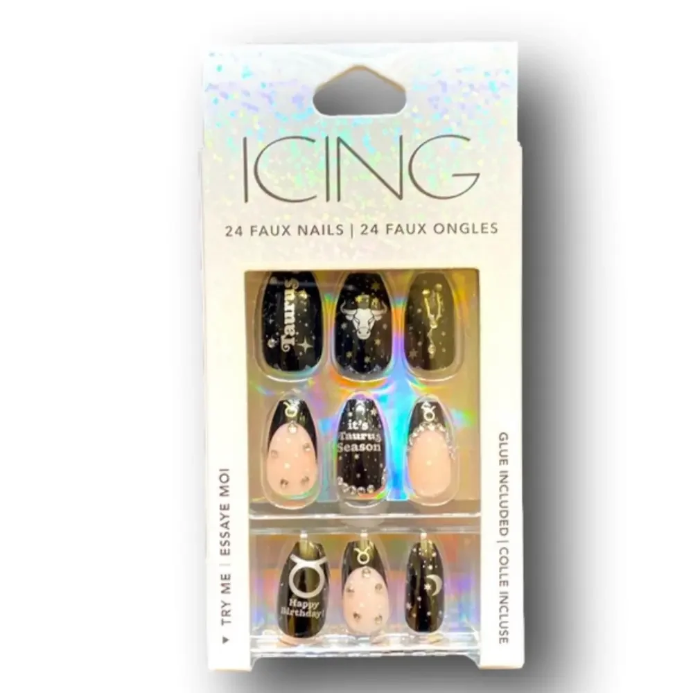 Zodiac Taurus Birthday Squareletto Faux Nail Set - 24 Pack - NWT